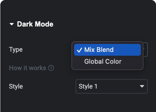 Global color and mix blend mode free elementor dark mode widget [light/dark toggle switcher] from the plus addons for elementor