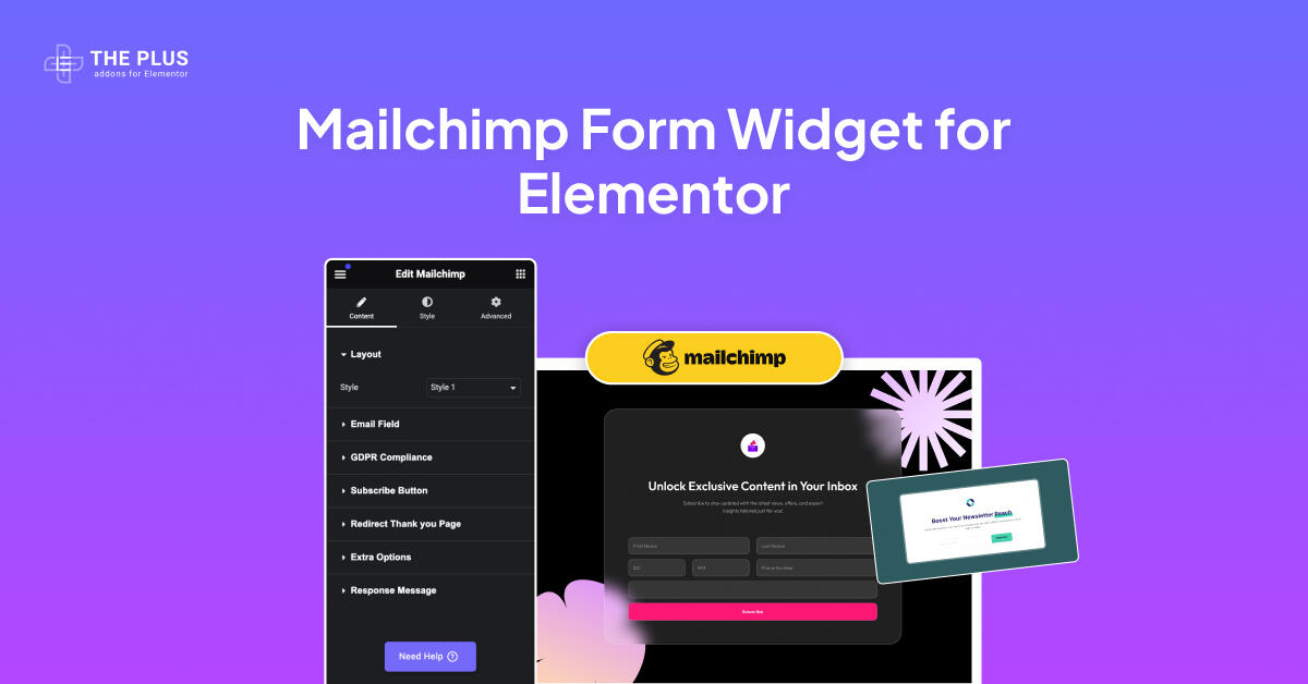 Mailchimp form widget for elementor image elementor mailchimp form widget [with easy api integration] from the plus addons for elementor