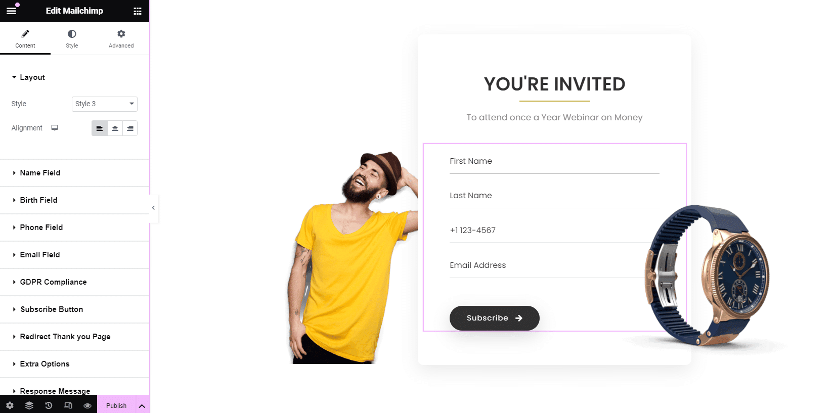 Mailchimp widget in the elements menu 9 best wordpress newsletter plugins from the plus addons for elementor
