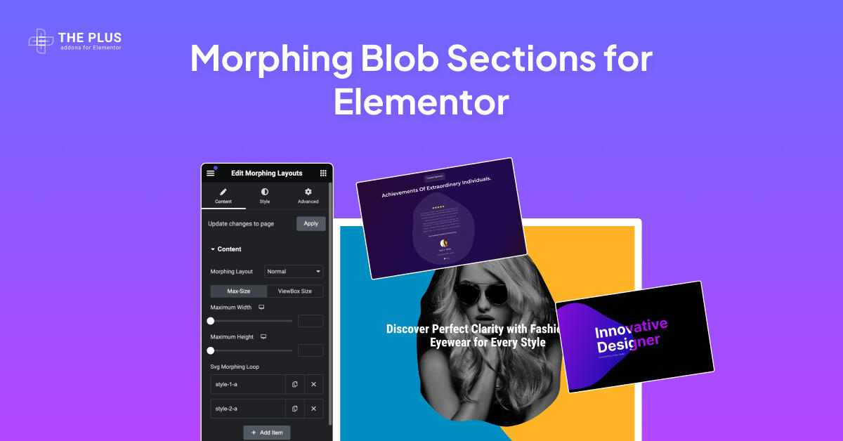 Morphing blob sections for elementor image morphing sections (svgs) widget for elementor [blob effect] from the plus addons for elementor