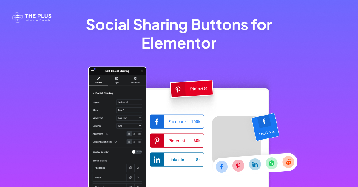 Social sharing buttons for elementor feature image elementor social sharing buttons widget [20+ social channels] from the plus addons for elementor