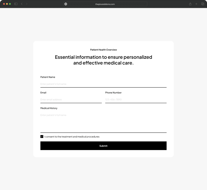 Hospital form image free wp forms styler for elementor [without css] from the plus addons for elementor