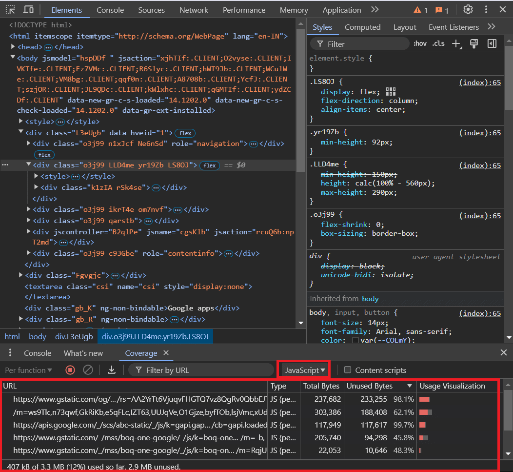 List of javascript along with the percentage byte size of unused code how to remove unused javascript in wordpress [8 easy ways] from the plus addons for elementor