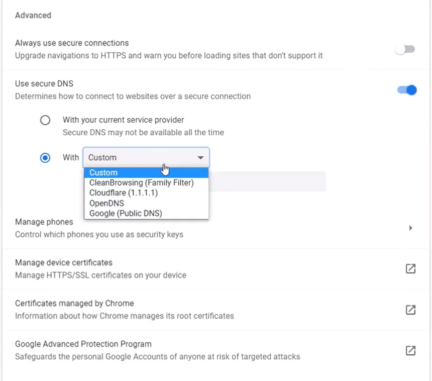 Change your dns server from the dropdown
