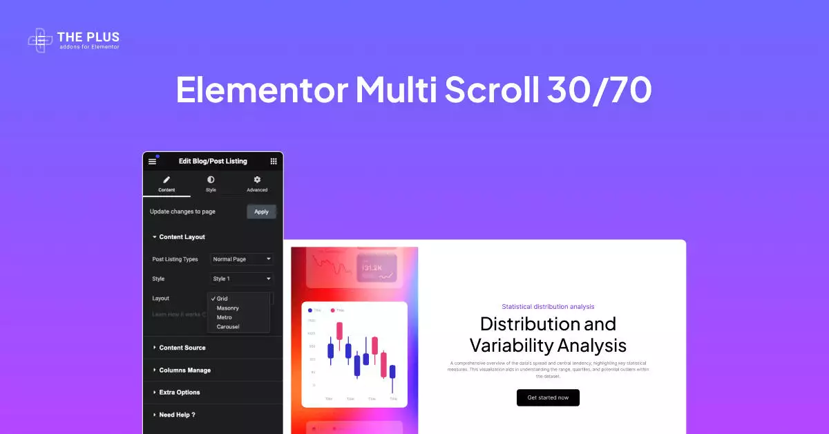 Elementor multi scroll 30 70 image multi scrolling 30/70 for elementor from the plus addons for elementor