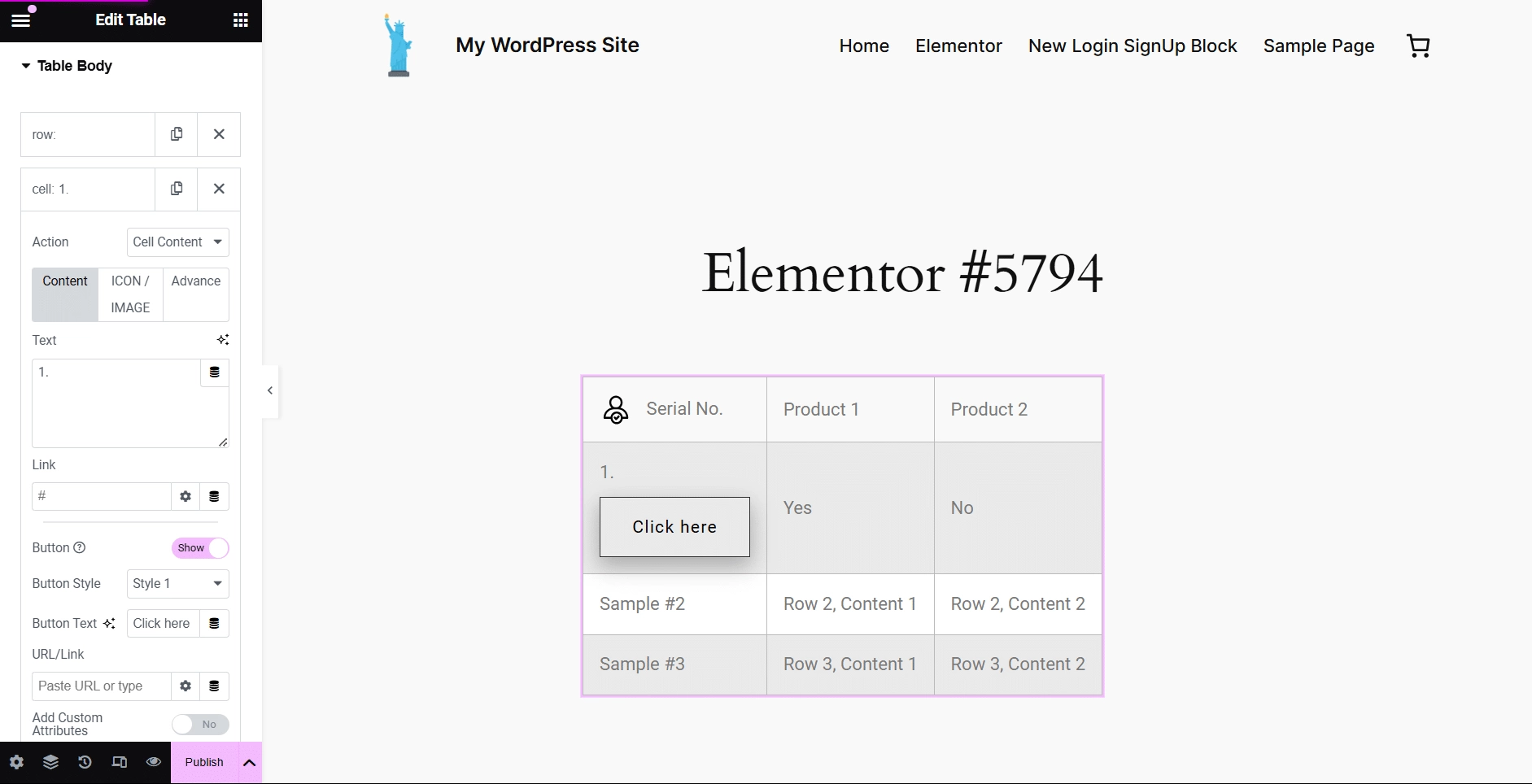 Add custom buttons with a link how to create comparison table in wordpress [step-by-step] from the plus addons for elementor