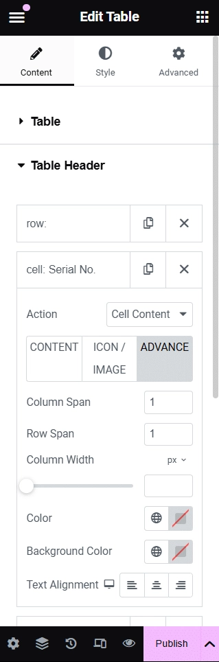 Customize the table design and size how to create comparison table in wordpress [step-by-step] from the plus addons for elementor