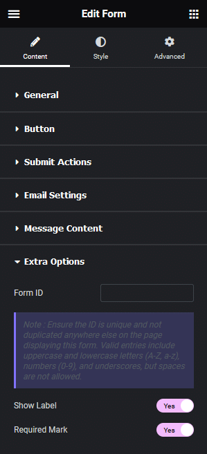 Form extra options