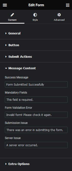 Form message content