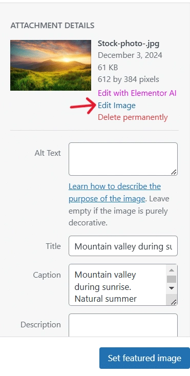 Edit image how to change wordpress featured image size from the plus addons for elementor