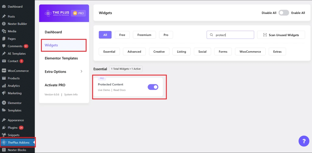 Enable protected content widget how to password protect a page in wordpress [step-by-step] from the plus addons for elementor