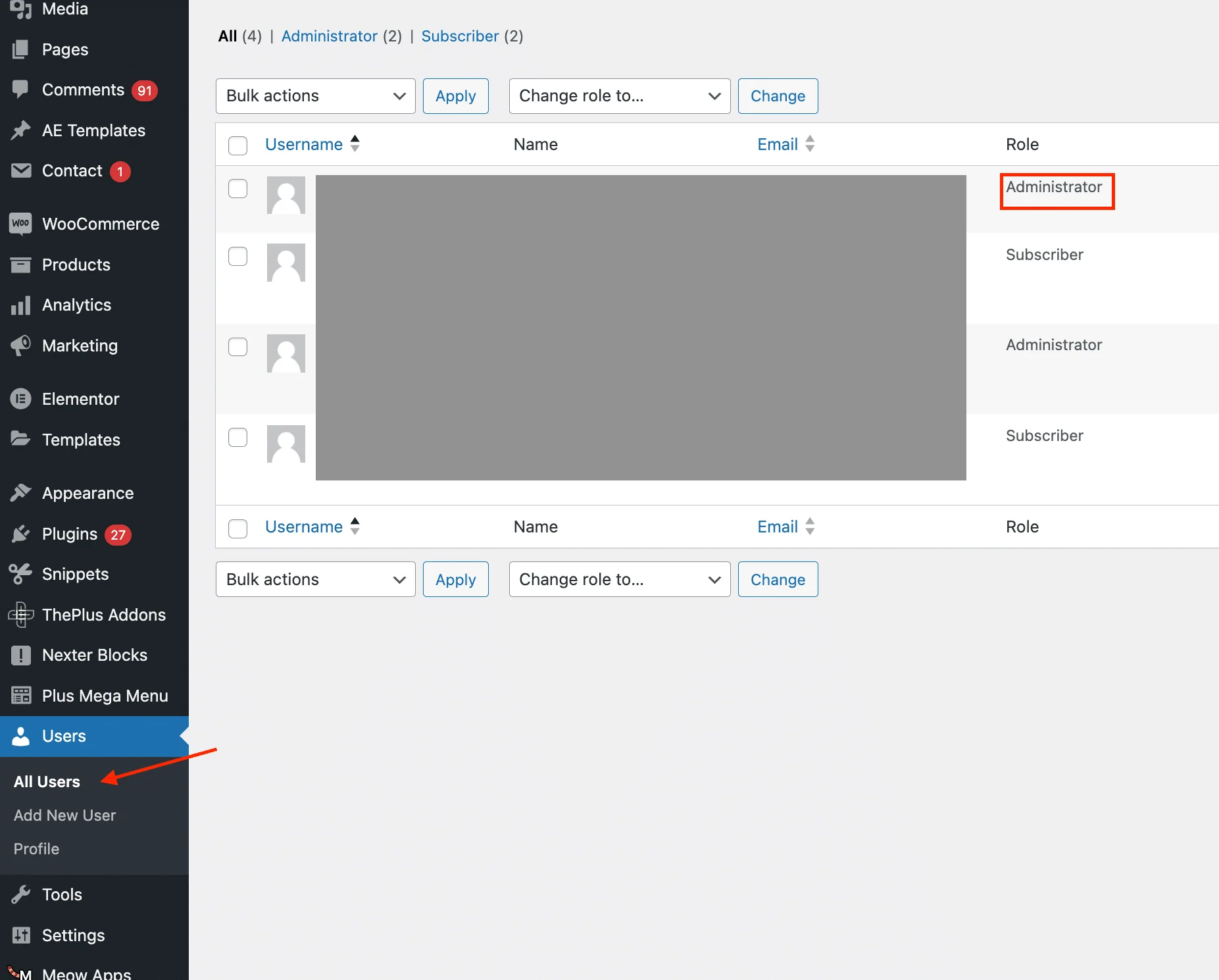 Find your username in the list | The Plus Addons for Elementor Find your username in the list how to fix missing appearance menu in wordpress admin? From the plus addons for elementor