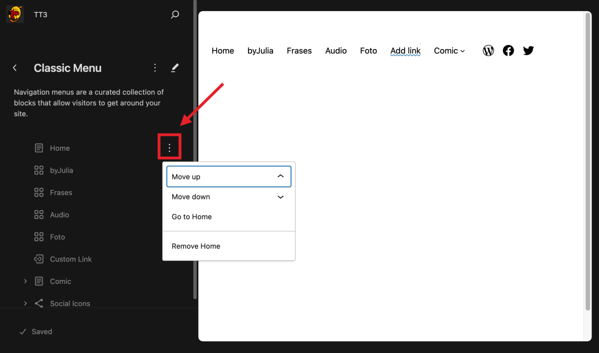 the three dots next to each item to edit | The Plus Addons for Elementor The three dots next to each item to edit how to fix missing appearance menu in wordpress admin? From the plus addons for elementor