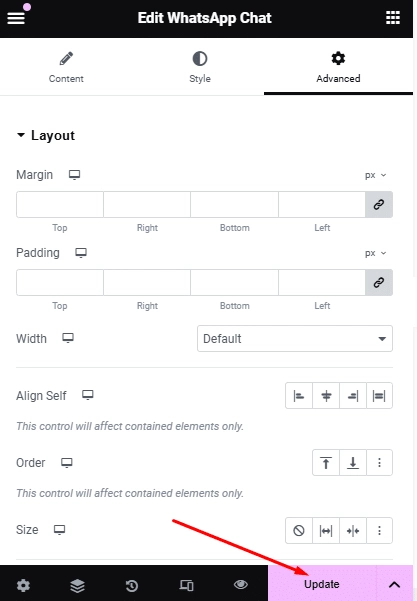 Click on update how to add whatsapp chat in elementor [free] from the plus addons for elementor