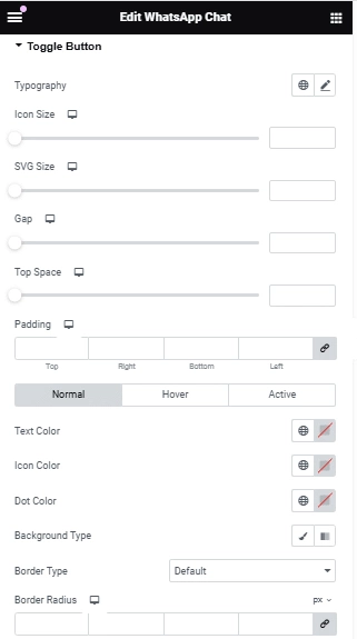 Toggle button how to add whatsapp chat in elementor [free] from the plus addons for elementor