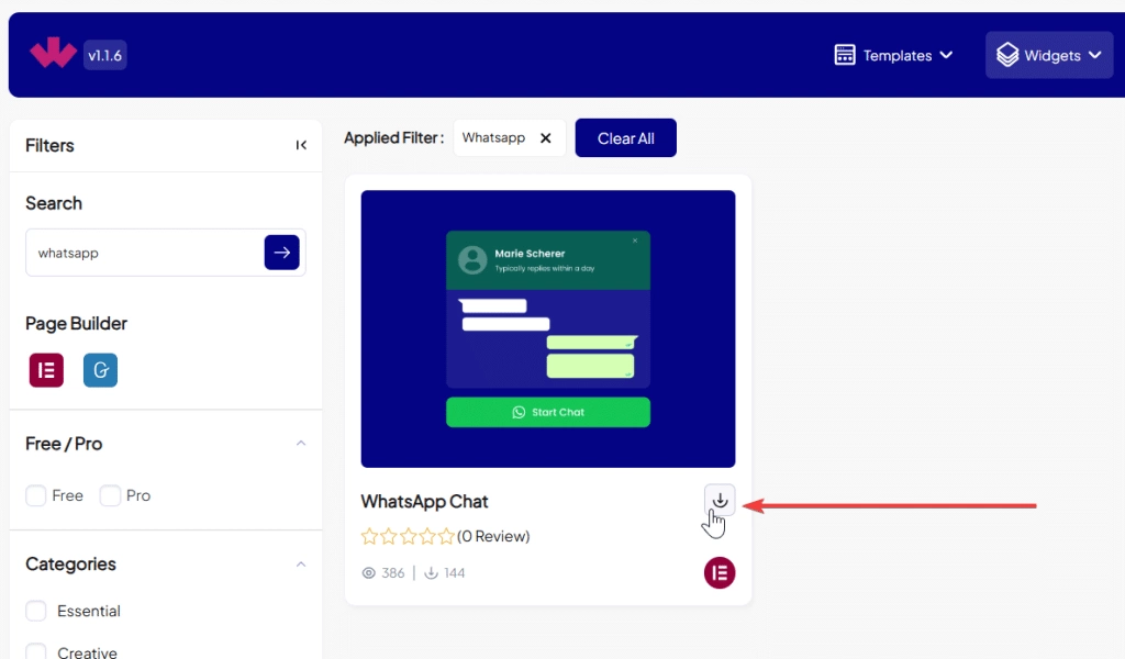 Click on the download how to add whatsapp chat in elementor [free] from the plus addons for elementor