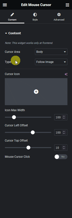 Mouse cursor follow image how to add a follow image cursor in elementor? From the plus addons for elementor