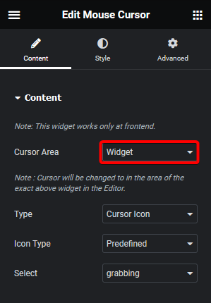 Mouse cursor widget how to change the mouse cursor for a widget in elementor? From the plus addons for elementor