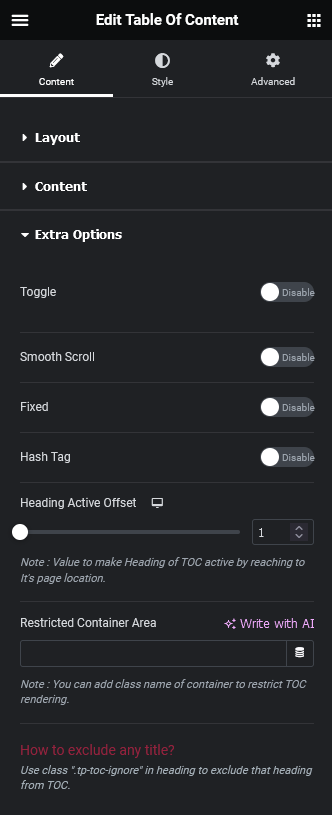 Table of content extra options how to add a table of contents in elementor? From the plus addons for elementor