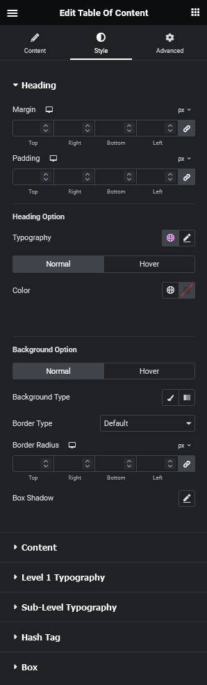 Table of content style how to add a table of contents in elementor? From the plus addons for elementor