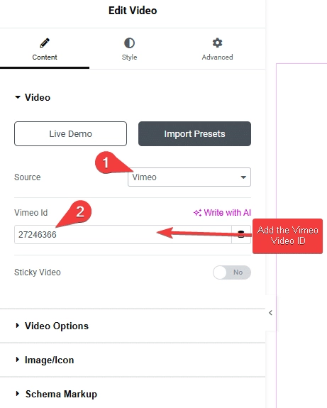 Tp video add vimeo video id how to embed a vimeo video in elementor? From the plus addons for elementor