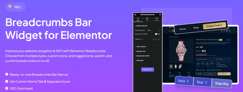 Add breadcrumbs in elementor