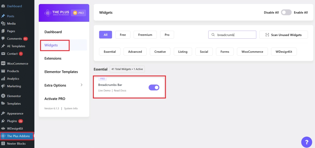 Bar widget for elementor