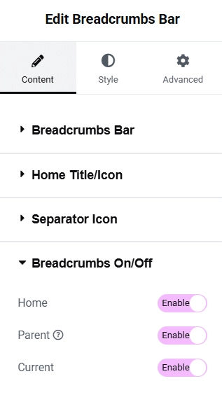 Breadcrumbs on off