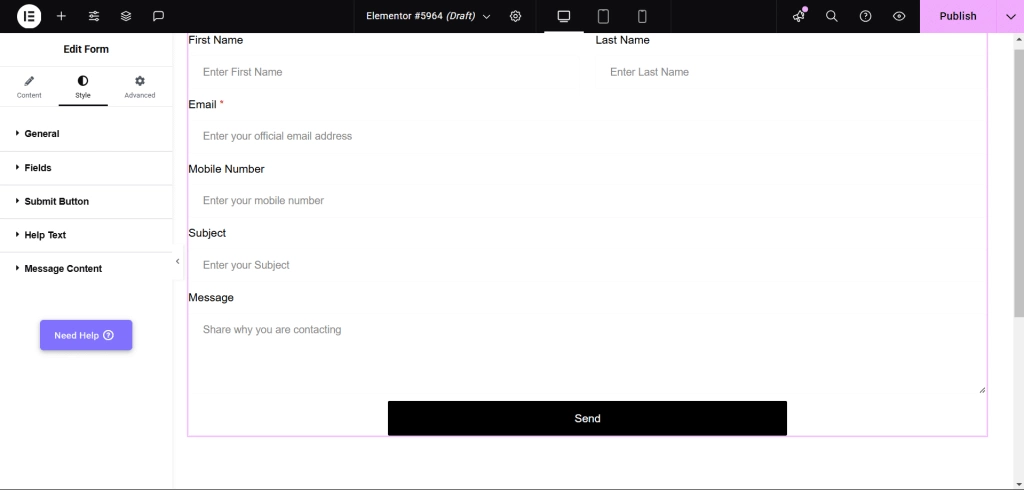 Customize the contact form how to create contact form in elementor for free  from the plus addons for elementor