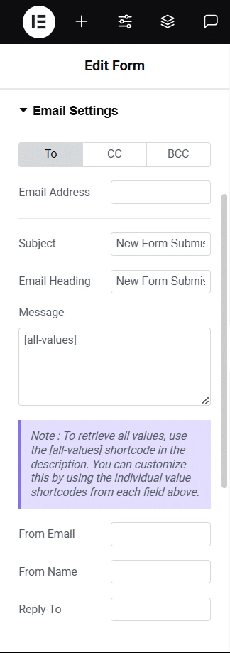 Email setting 1 how to create contact form in elementor for free  from the plus addons for elementor