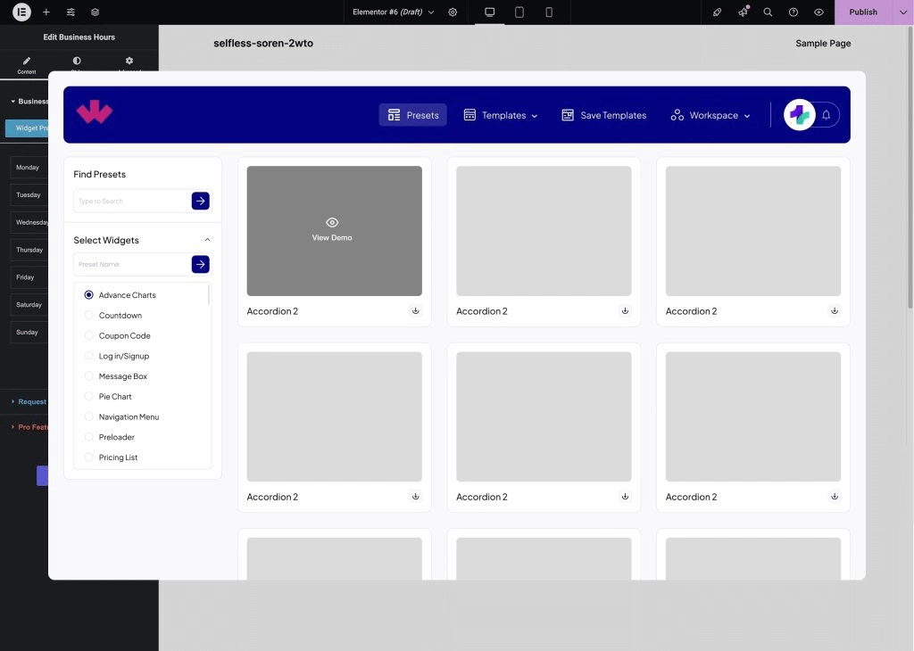 Pre designed widgets presets