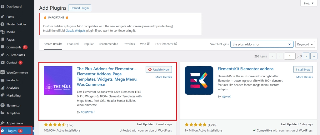 Wordpress dashboard