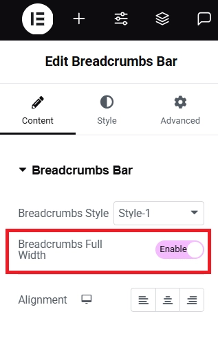 Breadcrumbs full width