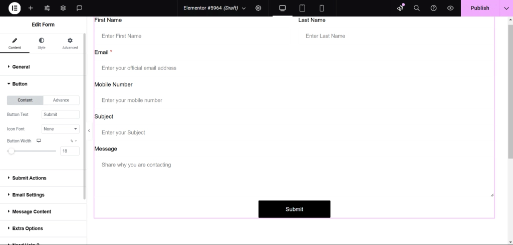 The form how to create contact form in elementor for free  from the plus addons for elementor