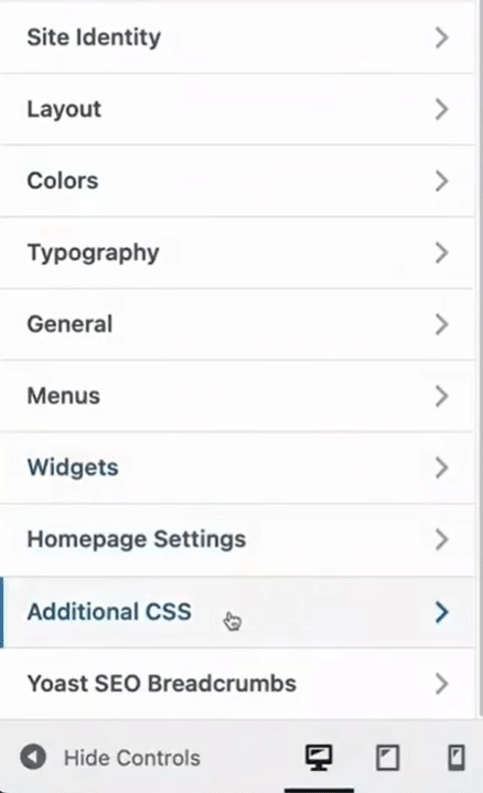 The additional css style option open in the customizer