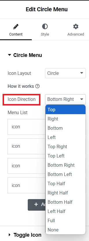 Menu direction 1 how to create circle menu in wordpress from the plus addons for elementor