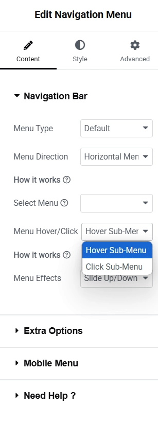 The selected wordpress menu loaded into the navigation menu widget