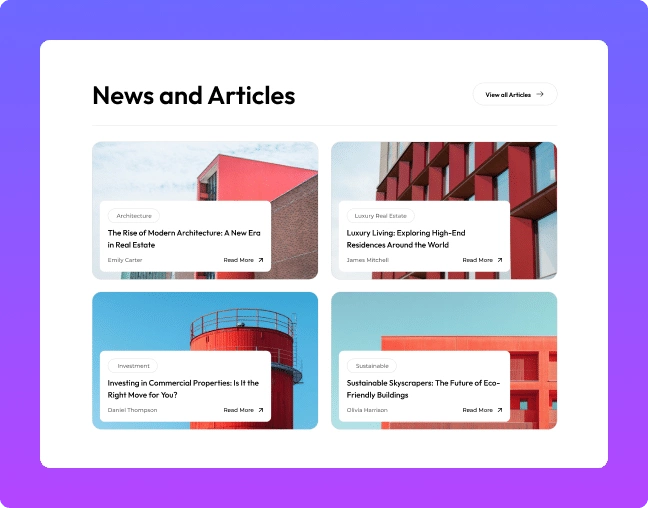 Real estate articles in loop smart loop builder from the plus addons for elementor