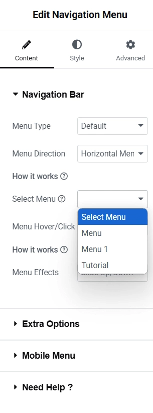 Selecting which wordpress menu to display in the widget