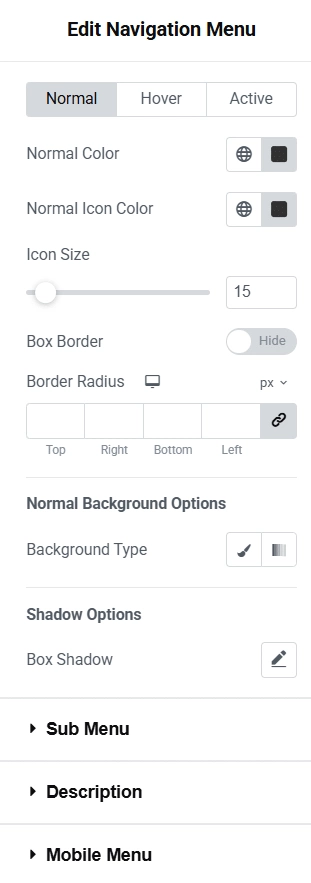 Styling the navigation menu colors in the widget style tab