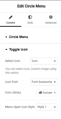 Toggle icon how to create circle menu in wordpress from the plus addons for elementor