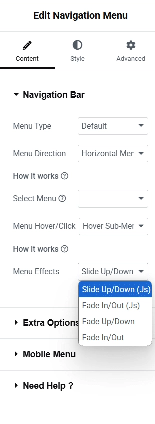 The navigation bar displayed on the page before styling