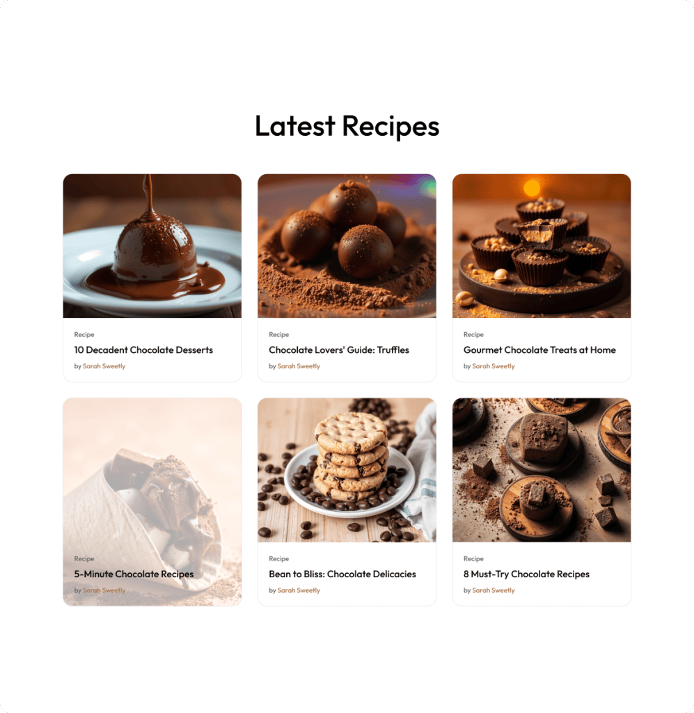 Receipe blog smart loop builder from the plus addons for elementor