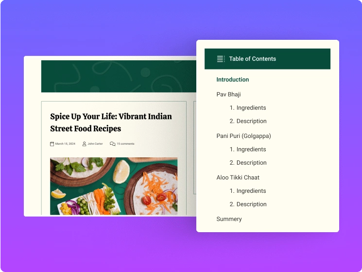 Collapsible table of contents on sidebar table of contents for elementor from the plus addons for elementor