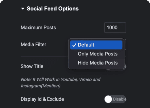 Control maximum post feed types social feed widget for elementor from the plus addons for elementor