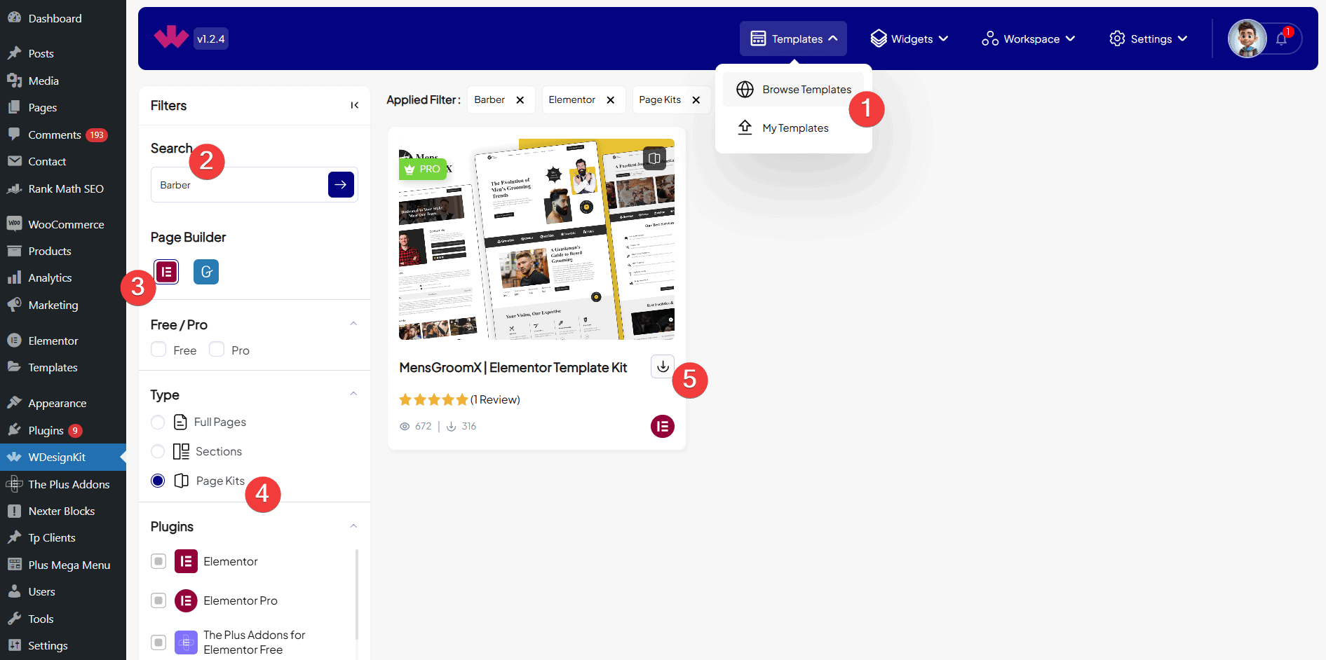 Select barber template | The Plus Addons for Elementor Select barber template how to create barber website using elementor in 10 minutes from the plus addons for elementor