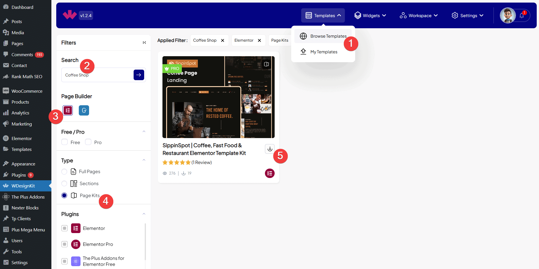 Select coffee shop template | The Plus Addons for Elementor Select coffee shop template how to create coffee shop website using elementor in 10 minutes from the plus addons for elementor