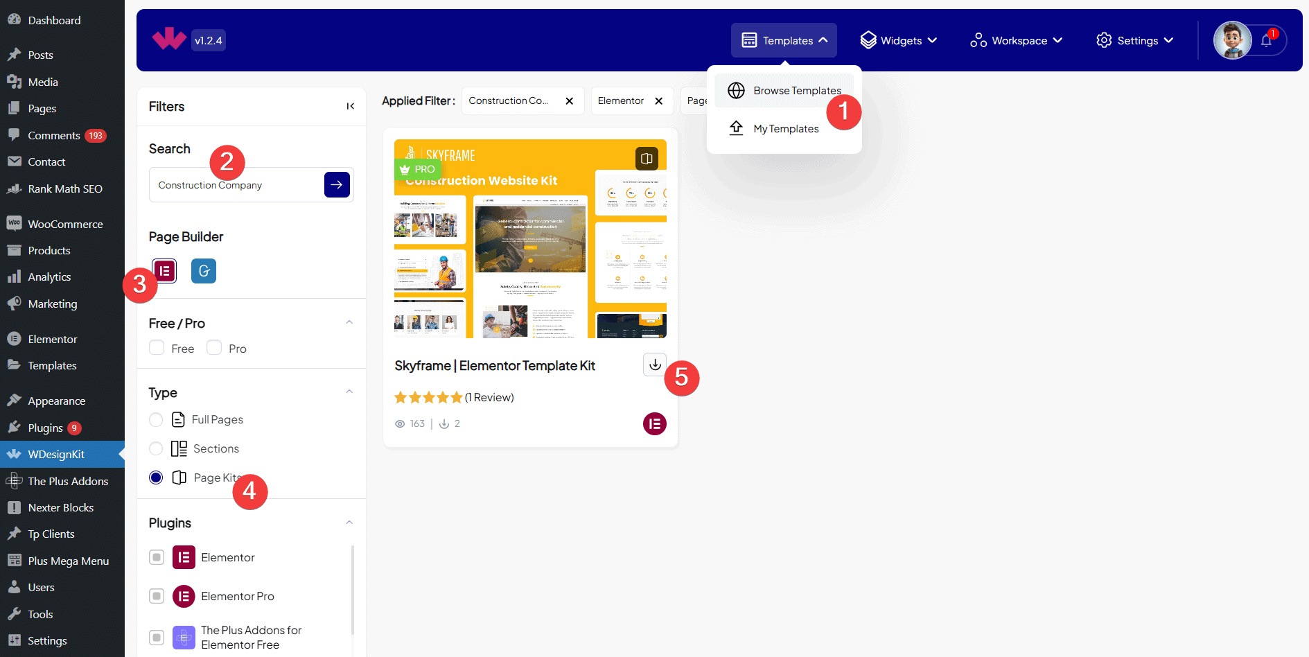Select construction company template how to create construction company website using elementor in 10 minutes from the plus addons for elementor