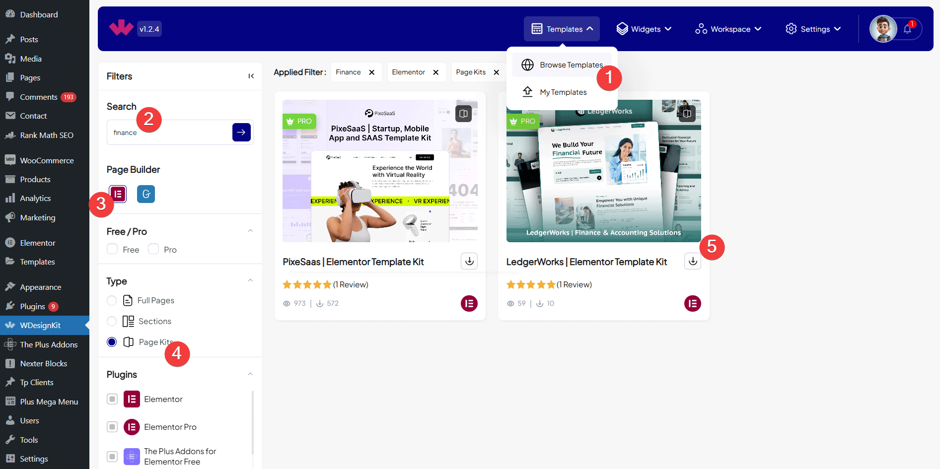 Select finance template | The Plus Addons for Elementor Select finance template how to create finance website using elementor in 10 minutes from the plus addons for elementor
