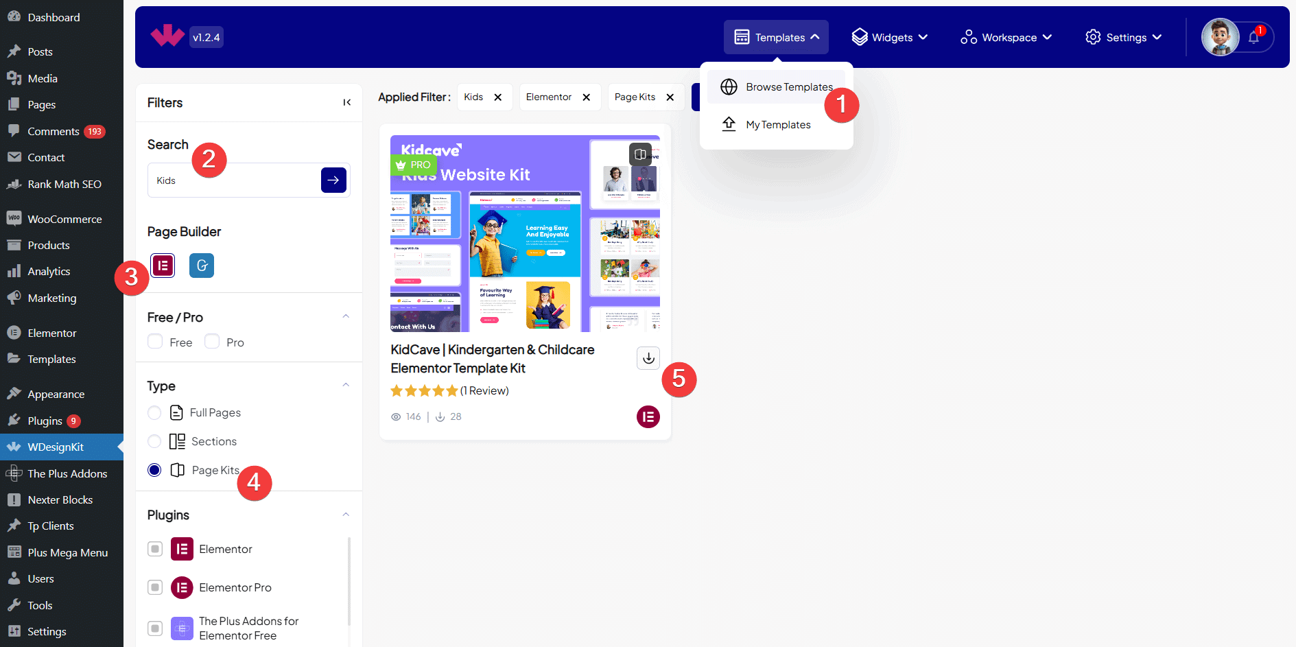Select kids template how to create kids website using elementor in 10 minutes from the plus addons for elementor